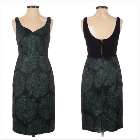 Anthropologie Emerald Green Hidden Blooms Sheath Dress Sz 6 - Picture 2 of 13